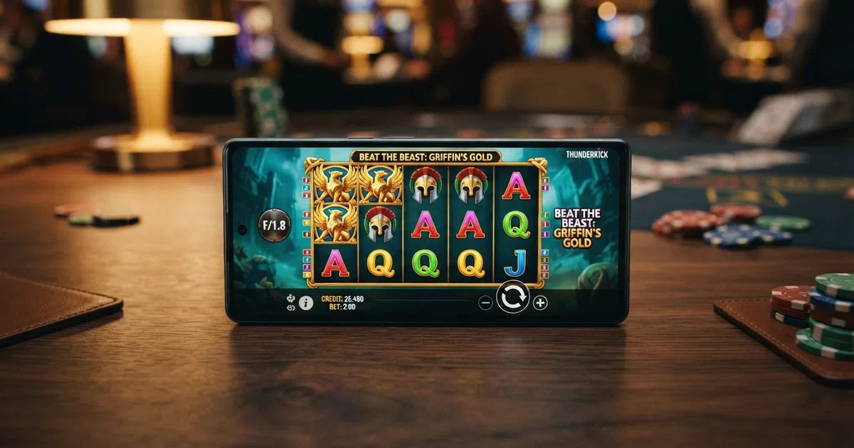 A colourful Thunderkick-style slot screen with cartoon symbols and spinning reels.