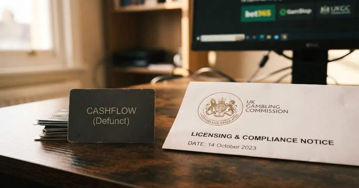 A muted or greyed-out Click2Pay logo beside the Gambling Commission crest, signalling a defunct payment method in a live regulated market