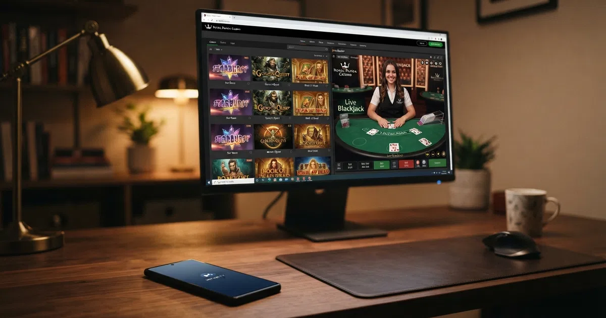 MiFinity e-wallet logo beside a UK online casino lobby showing slots and a live dealer table on a desktop screen