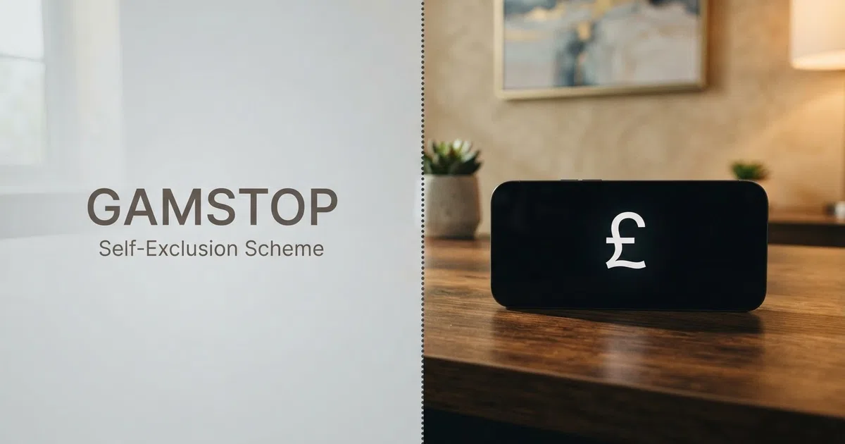 A split composition: the official GAMSTOP logo on one side with its tagline, and generic offshore casino branding with a padlock icon on the other, separated by a dotted line representing the regulatory boundary
