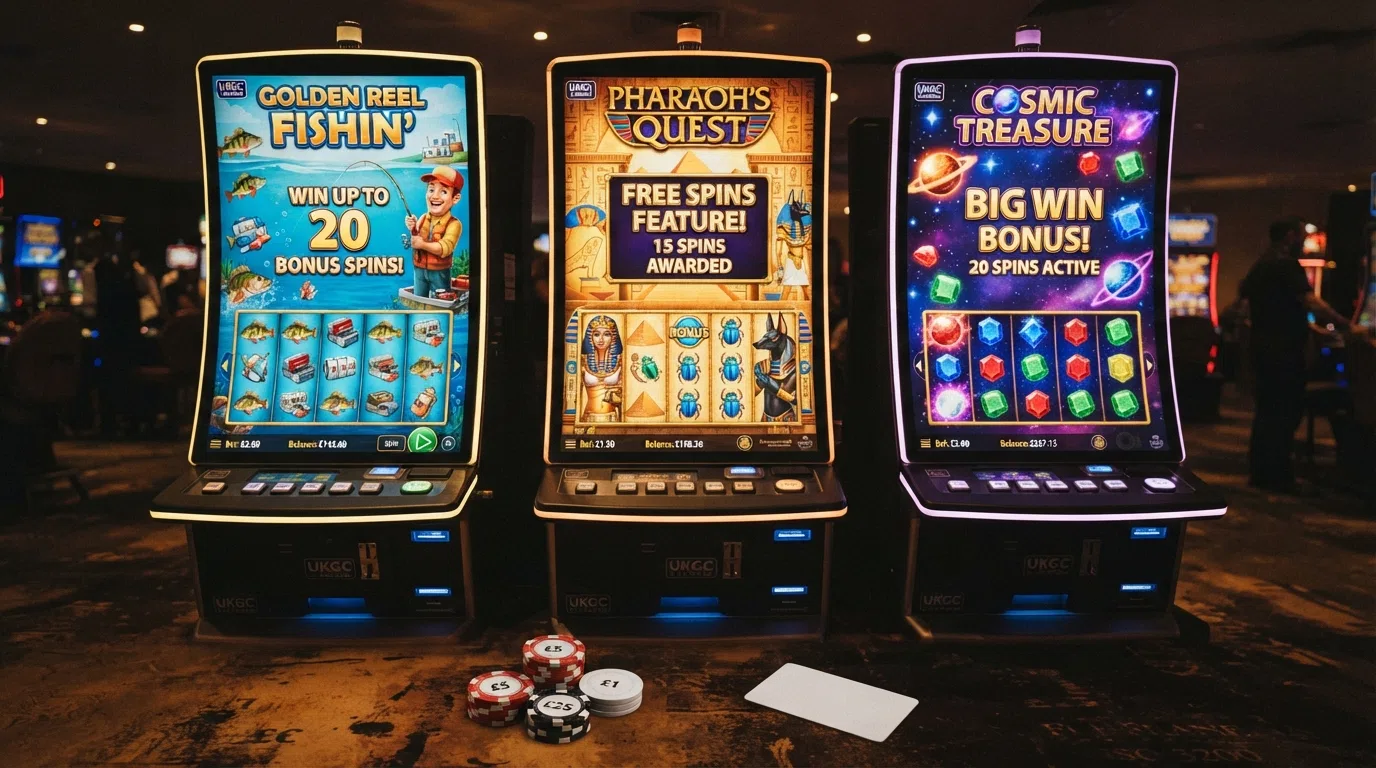 Big Bass Bonanza, Book of Dead and Starburst slot game screens arranged side by side on a dark background
