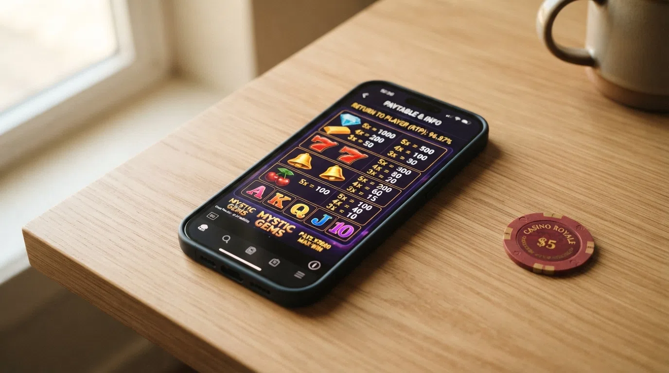 A video slot paytable showing its RTP percentage beside win-multiplier values