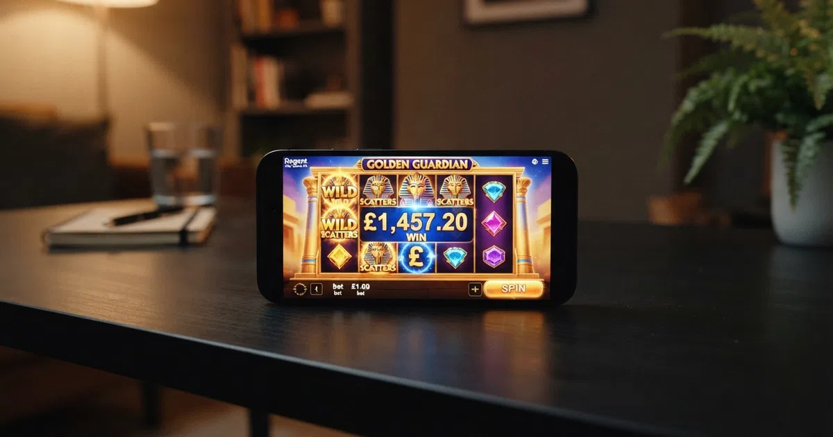 A smartphone screen displaying a progressive jackpot slot game with a prize counter ticking upward above the reels, held in one hand against a dark background
