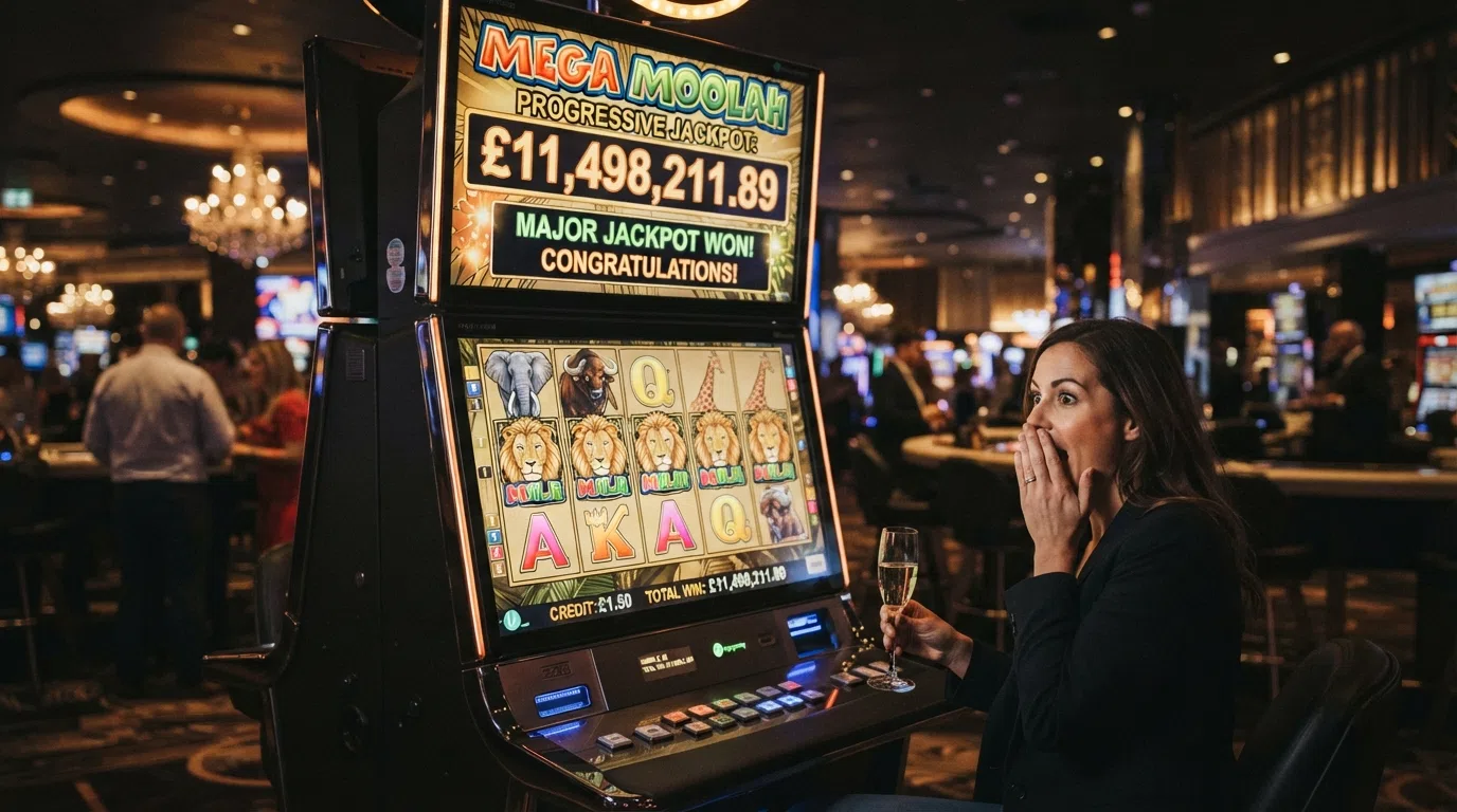 the Mega Moolah slot reels beneath a seven-figure jackpot counter