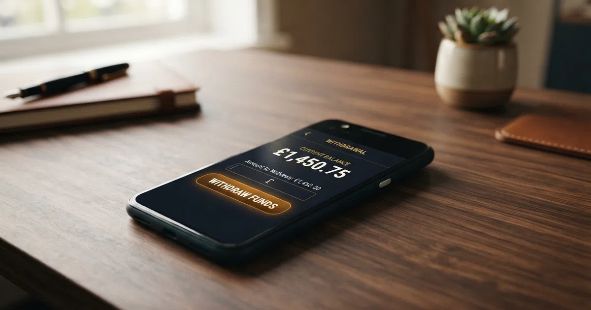 A casino cashier screen with a withdraw button and no document-upload step
