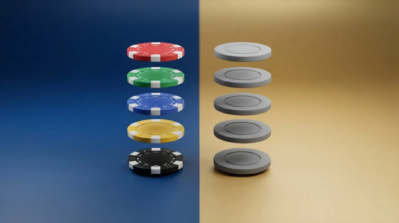 Two labelled columns of casino brands: six offshore operators on the left, four UKGC-licensed operators on the right