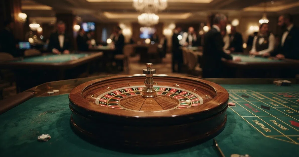 A European roulette wheel with a single green zero pocket and numbers 1 through 36 in alternating red and black, shown on a green felt table