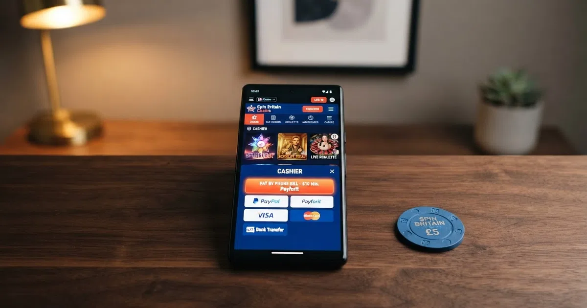 A smartphone screen showing a casino lobby with a “Deposit by Phone Bill” button highlighted among the payment options at the cashier