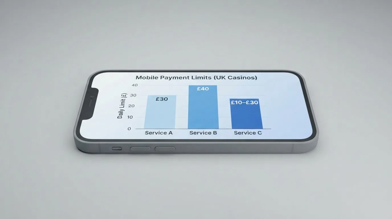 A phone screen comparing the Boku, Fonix and Payforit daily deposit limits