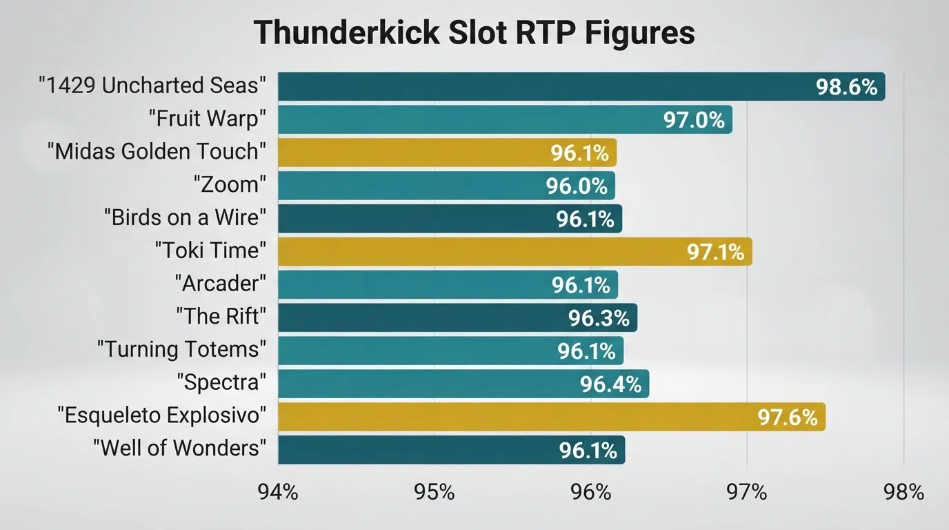 A bar chart of Thunderkick slot return-to-player figures from 94% to 98.6%.
