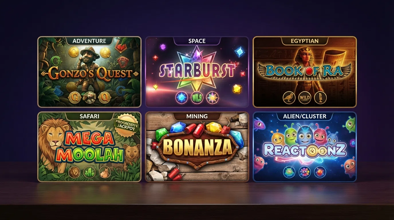 A grid of six slot title cards arranged by RTP, with White Rabbit Megaways, Gates of Olympus, and Sweet Bonanza in the top row