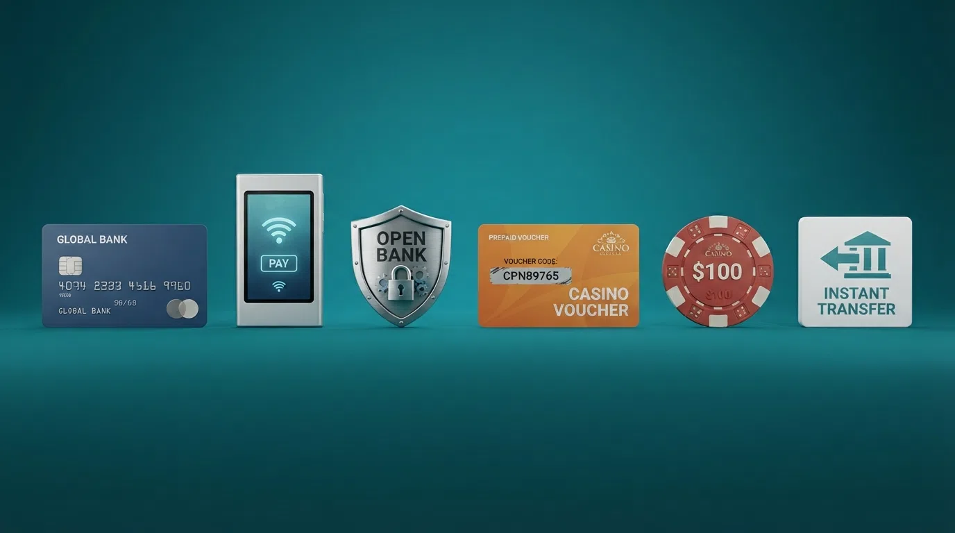 A side-by-side line-up of payment method logos: debit card, PayPal, Skrill, Neteller, Trustly and Paysafecard