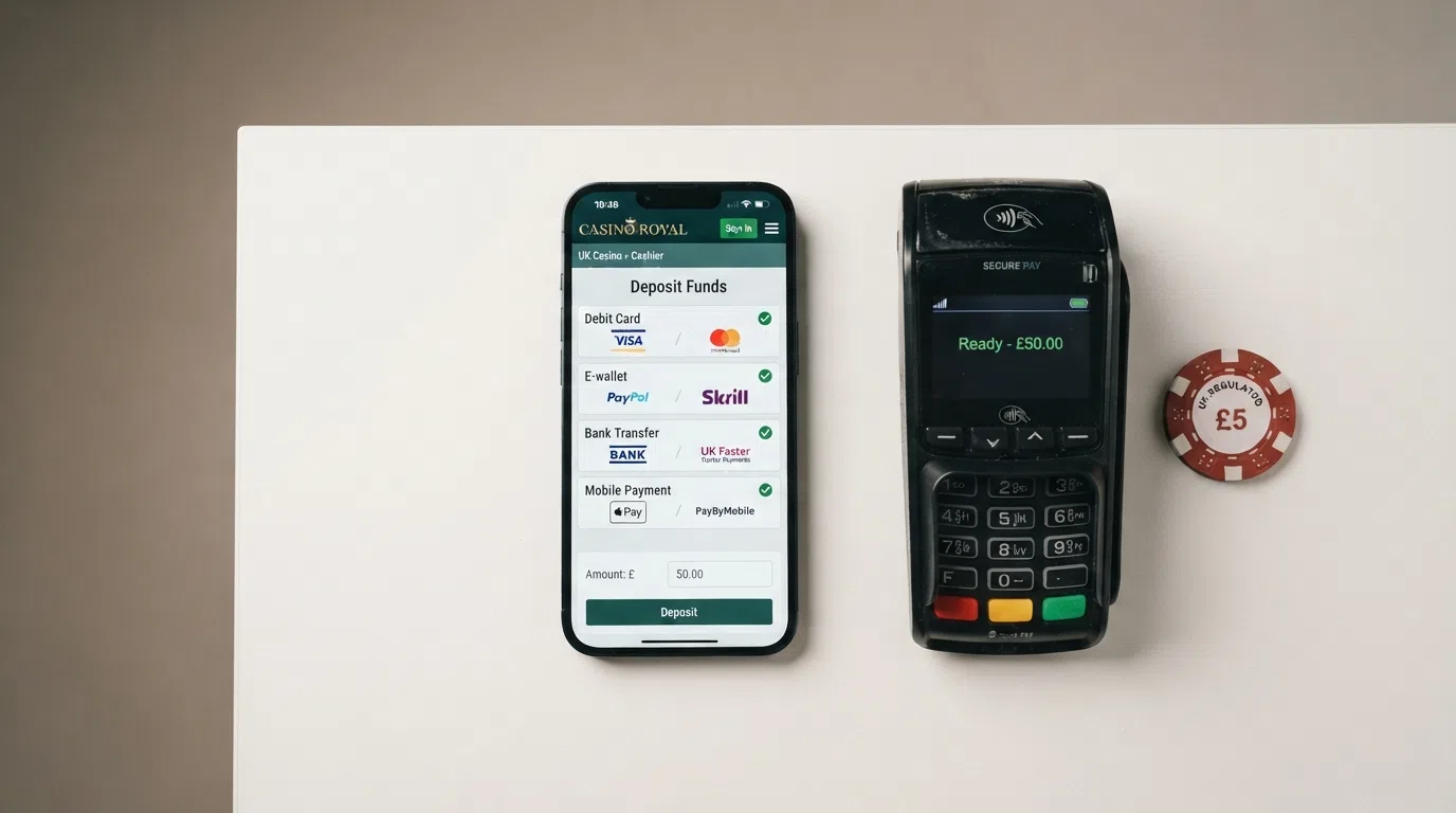 A row of payment icons — debit card, e-wallet and bank transfer — on a casino cashier page