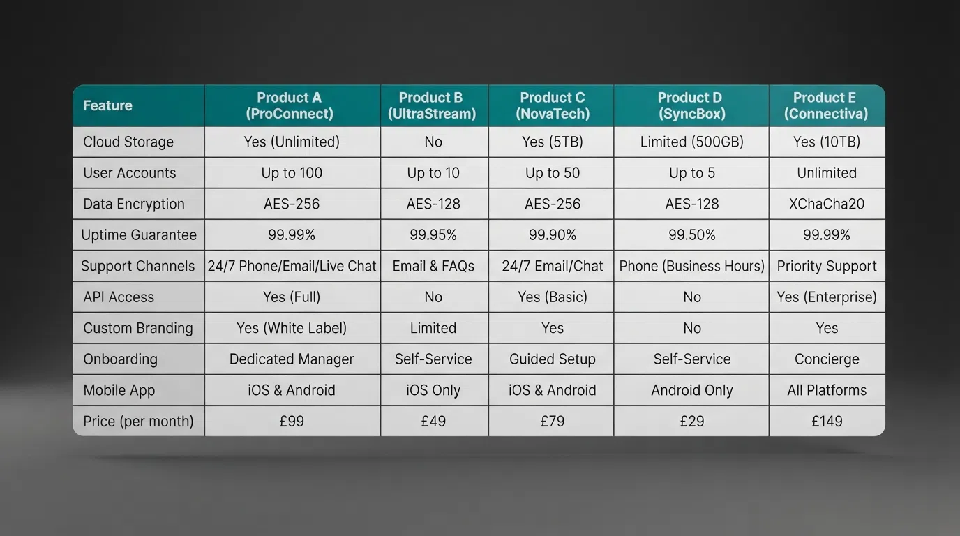 A comparison table of casino licences, welcome offers and wagering terms across ten rows