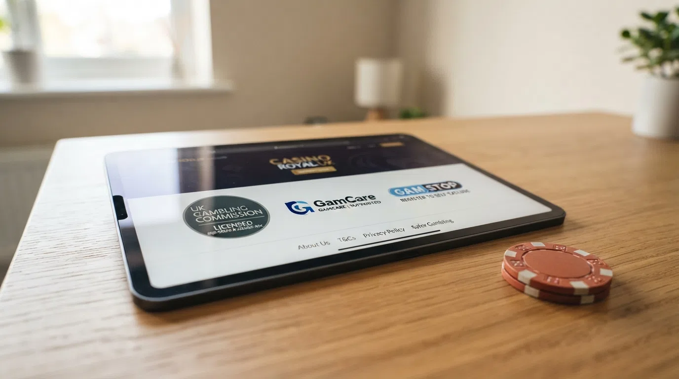 The UK Gambling Commission logo displayed in an online casino website footer, alongside GamCare and GAMSTOP badges