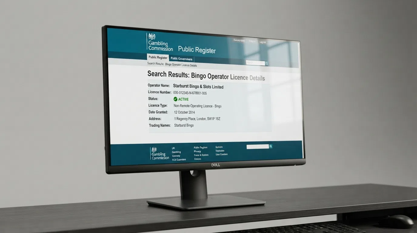 A licence-check screen showing the UK Gambling Commission register