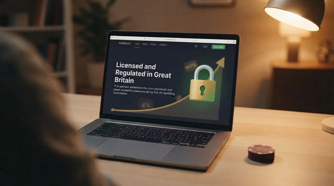 A UK Gambling Commission logo beside a padlock icon and the words Licensed and Regulated in Great Britain
