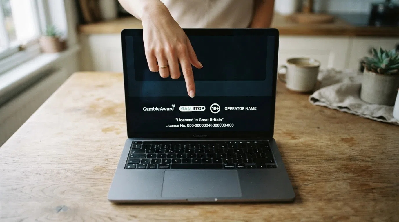 The UK Gambling Commission logo displayed on a casino website footer alongside the operator's licence number and responsible-gambling badges