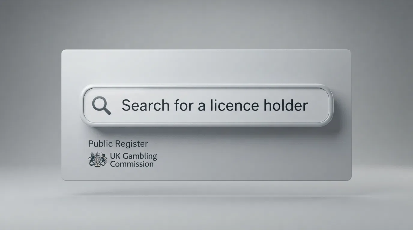 A search box on the UK Gambling Commission public register listing a casino's licence status
